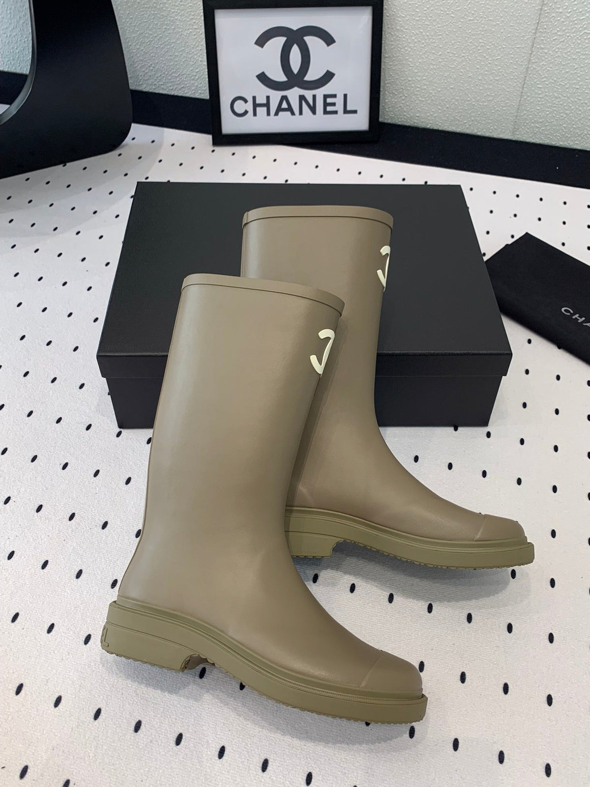 CHANEL rainboot dark beige