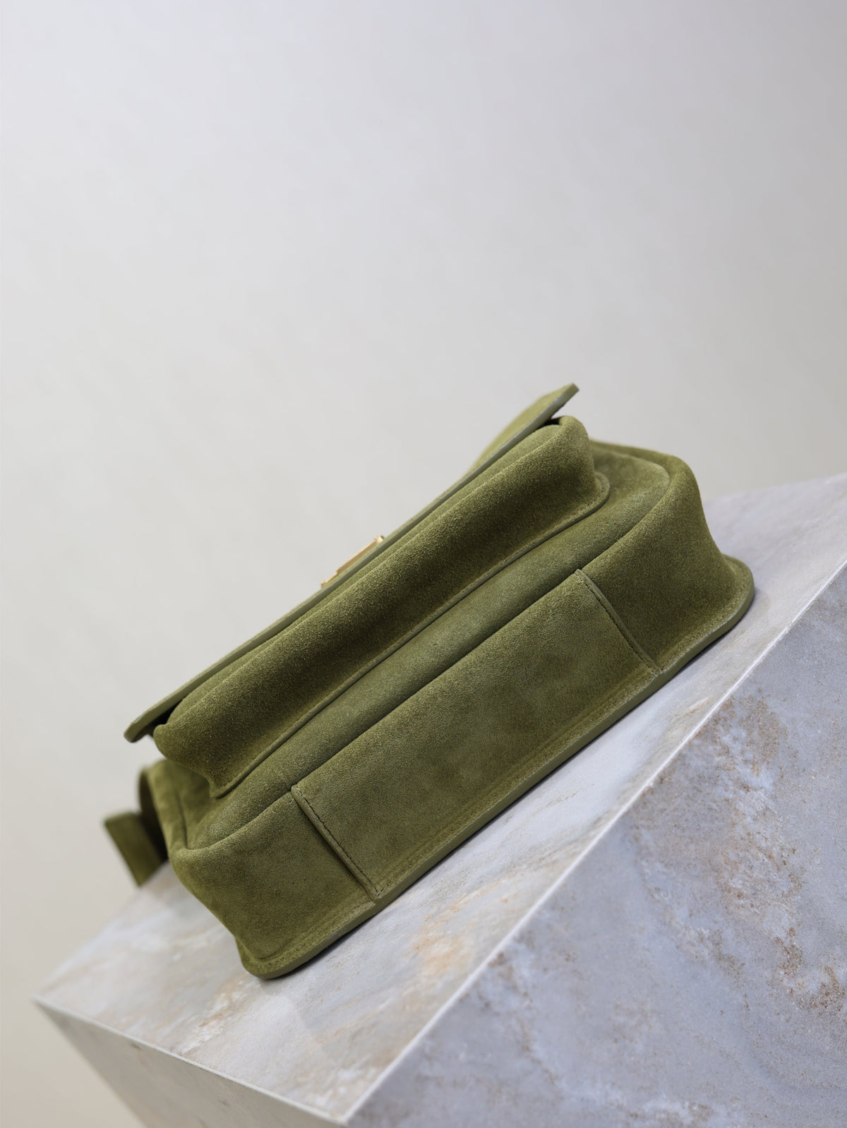YSL 25S NIKI SATCHEL 22 IN BARLEY GREEN SUEDE GOLD HARDWARE