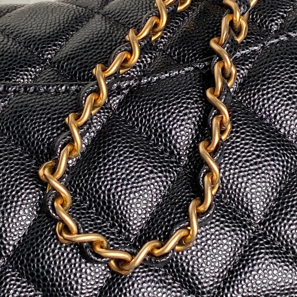 CHANEL 25S FLAP BAG 19 IN BLACK CALFSKIN GOLD HARDWARE