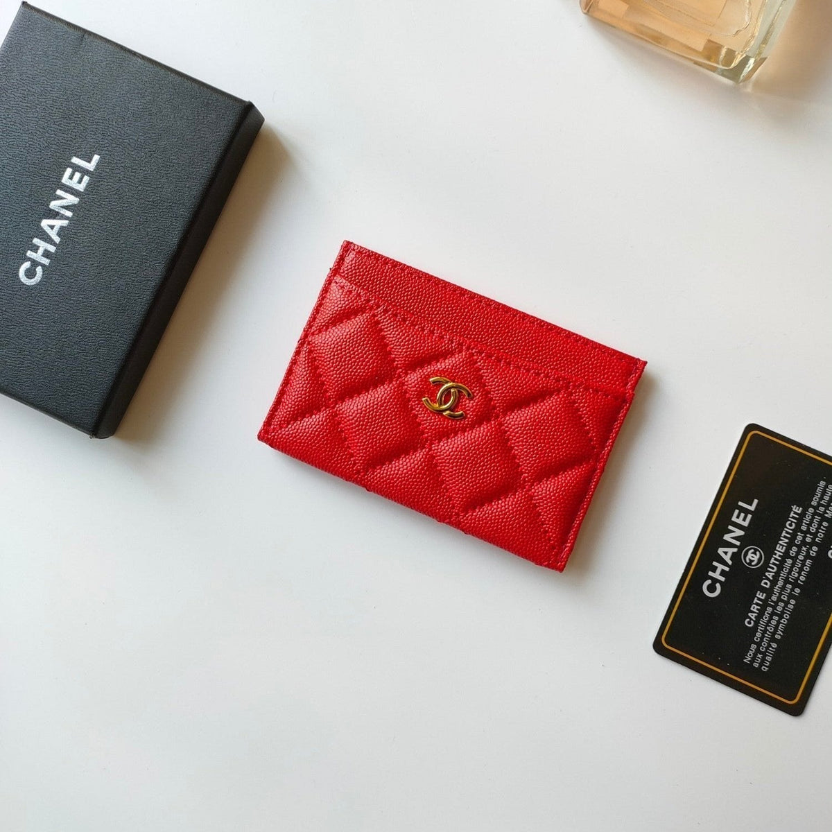 CHANEL CARD HOLDER 11.2 ROSE GRAINED CALFSKIN GOLD ICON