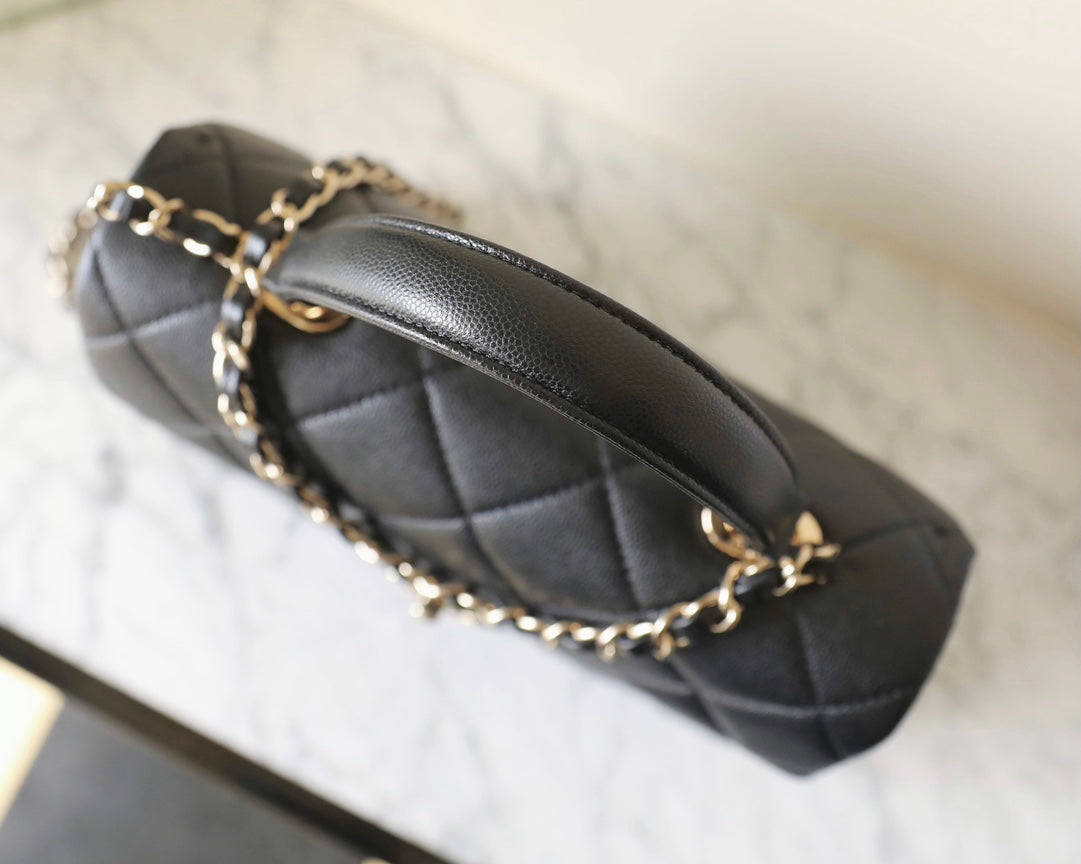 CHANEL 25S FLAP BAG 25 CM IN BLACK LAMBSKIN WITH GOLD HARDWARE