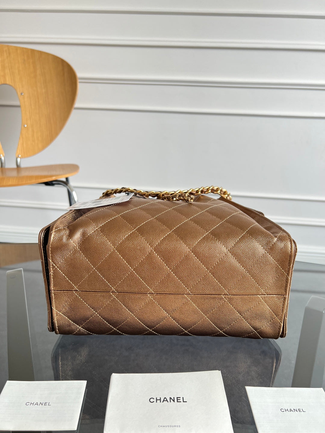 CHANEL 25S HOBO BAG 30 IN METALLIC BROWN CAVIAR WITH GOLD HARDWARE