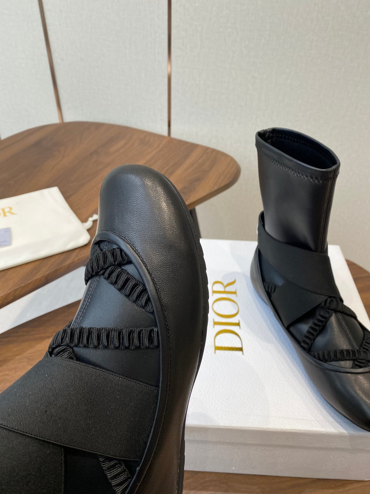 DIOR 25S STRETCH BALLET BOOTS IN BLACK FULL CALFSKIN
