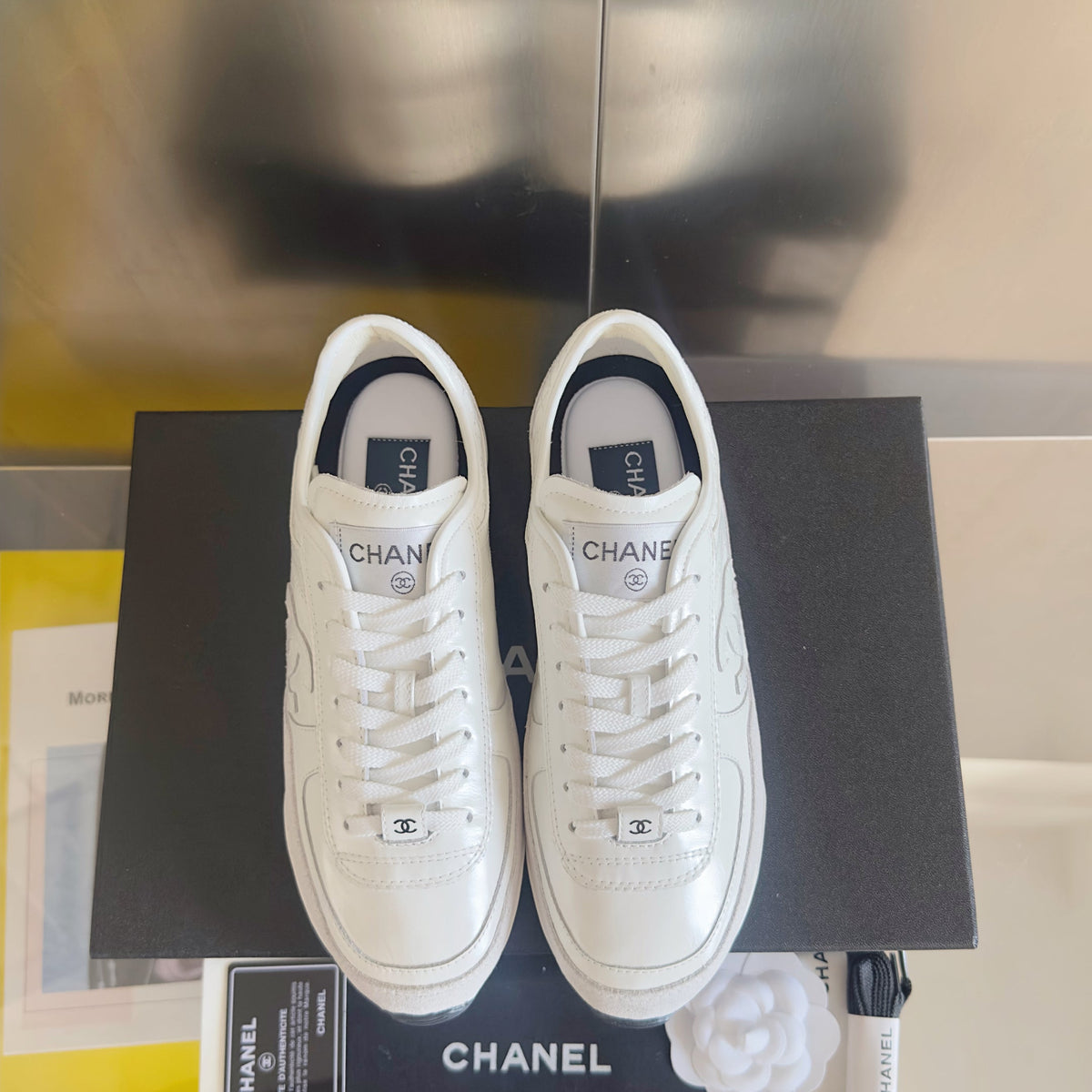 CHANEL 25S SNEAKERS 20MM IN WHITE CALFSKIN