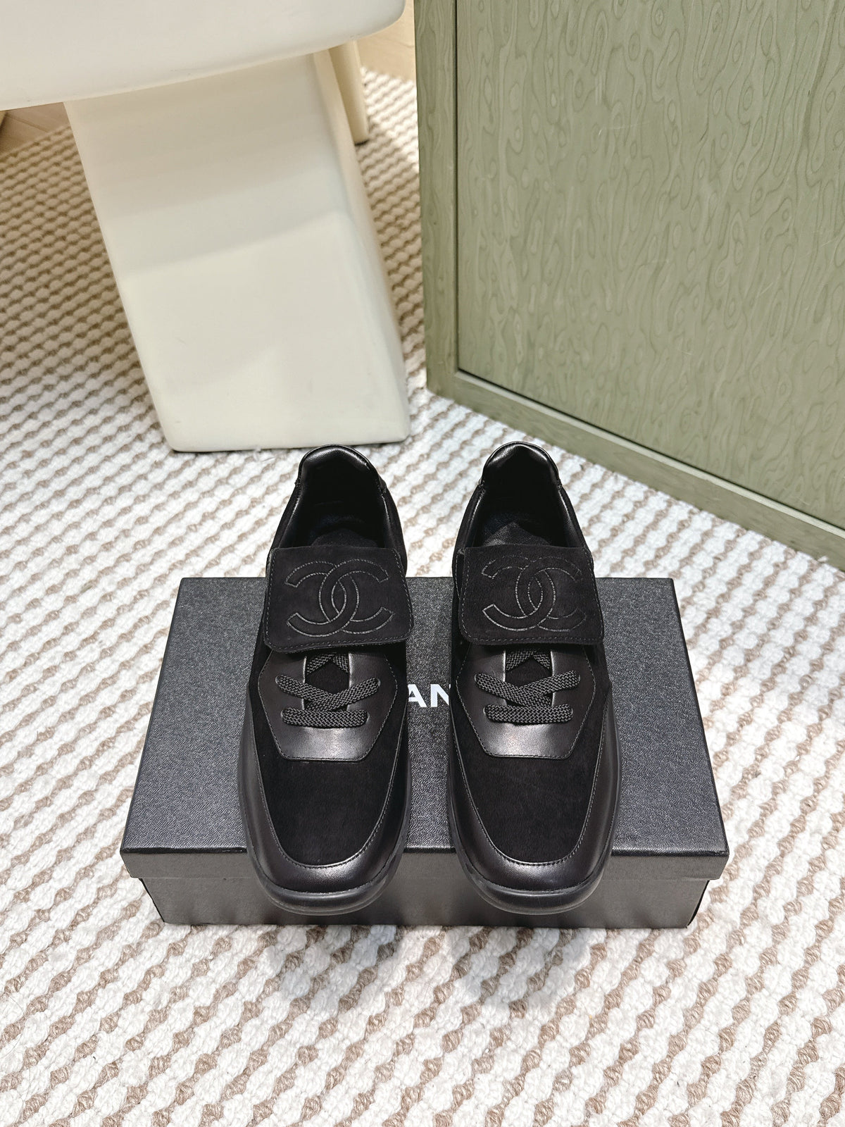CHANEL 25S SNEAKERS 35MM IN BLACK SUEDE WITH VELCRO STRAPS