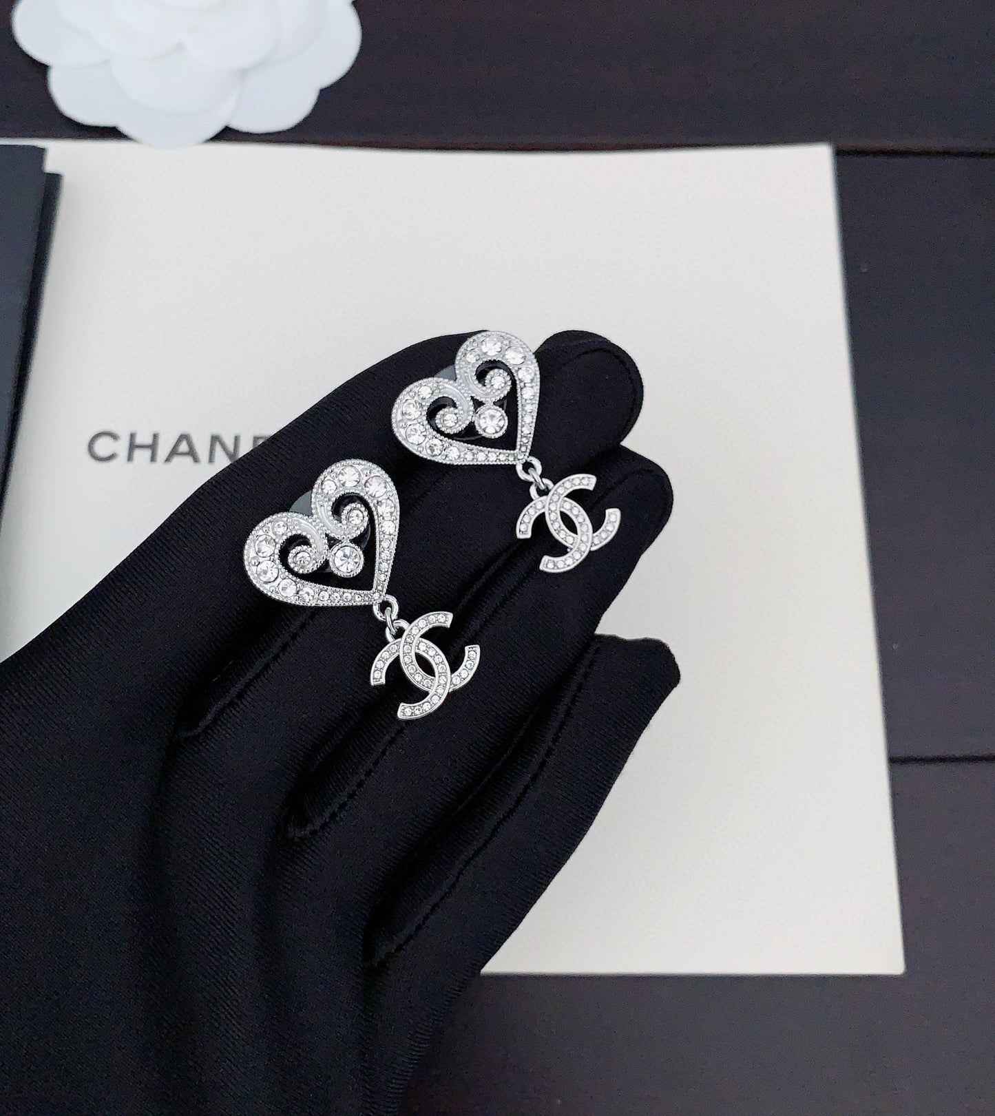 18K Chanel Heart Diamond Earrings
