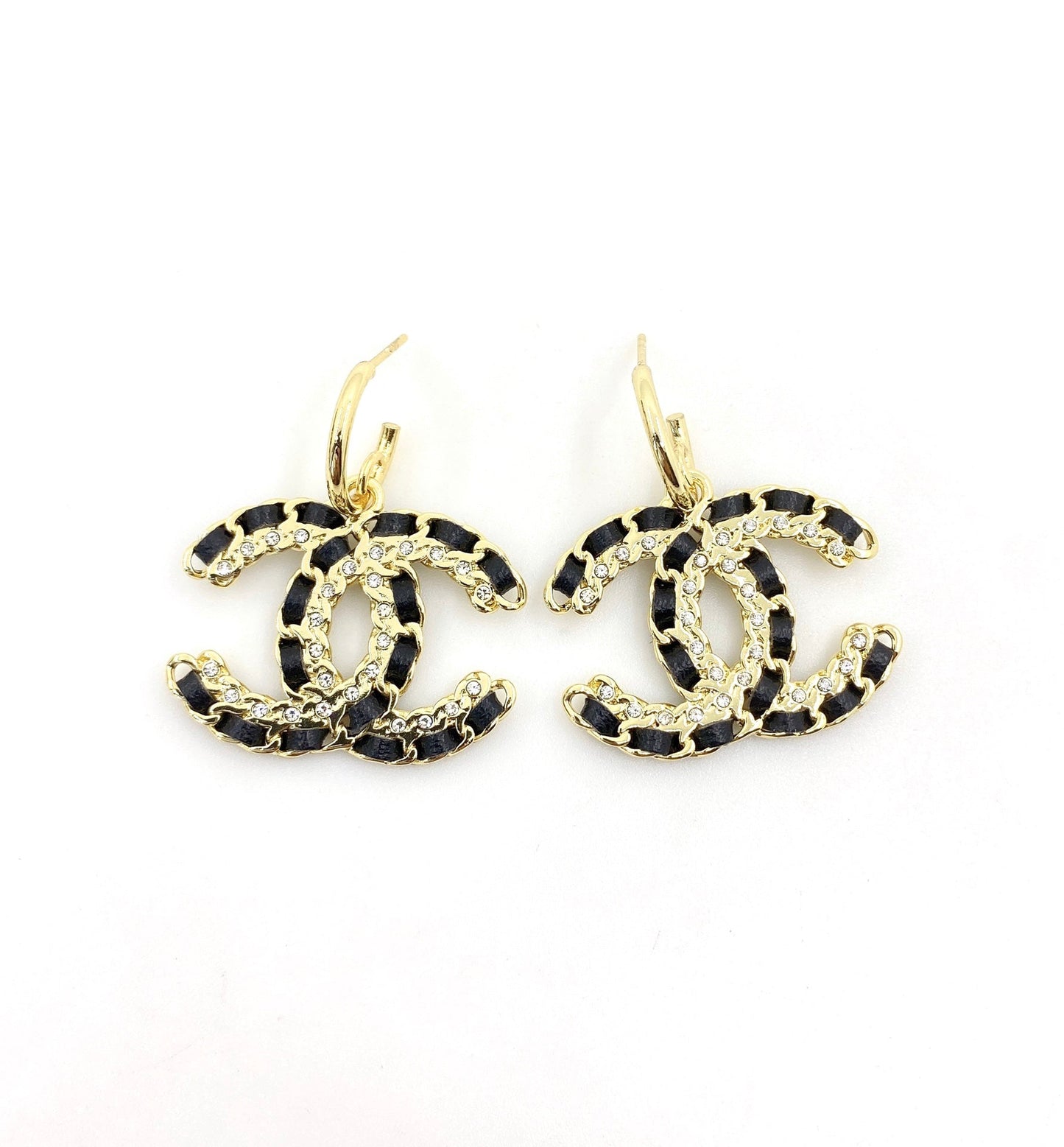 18K Chanel Pendant Leather Earrings
