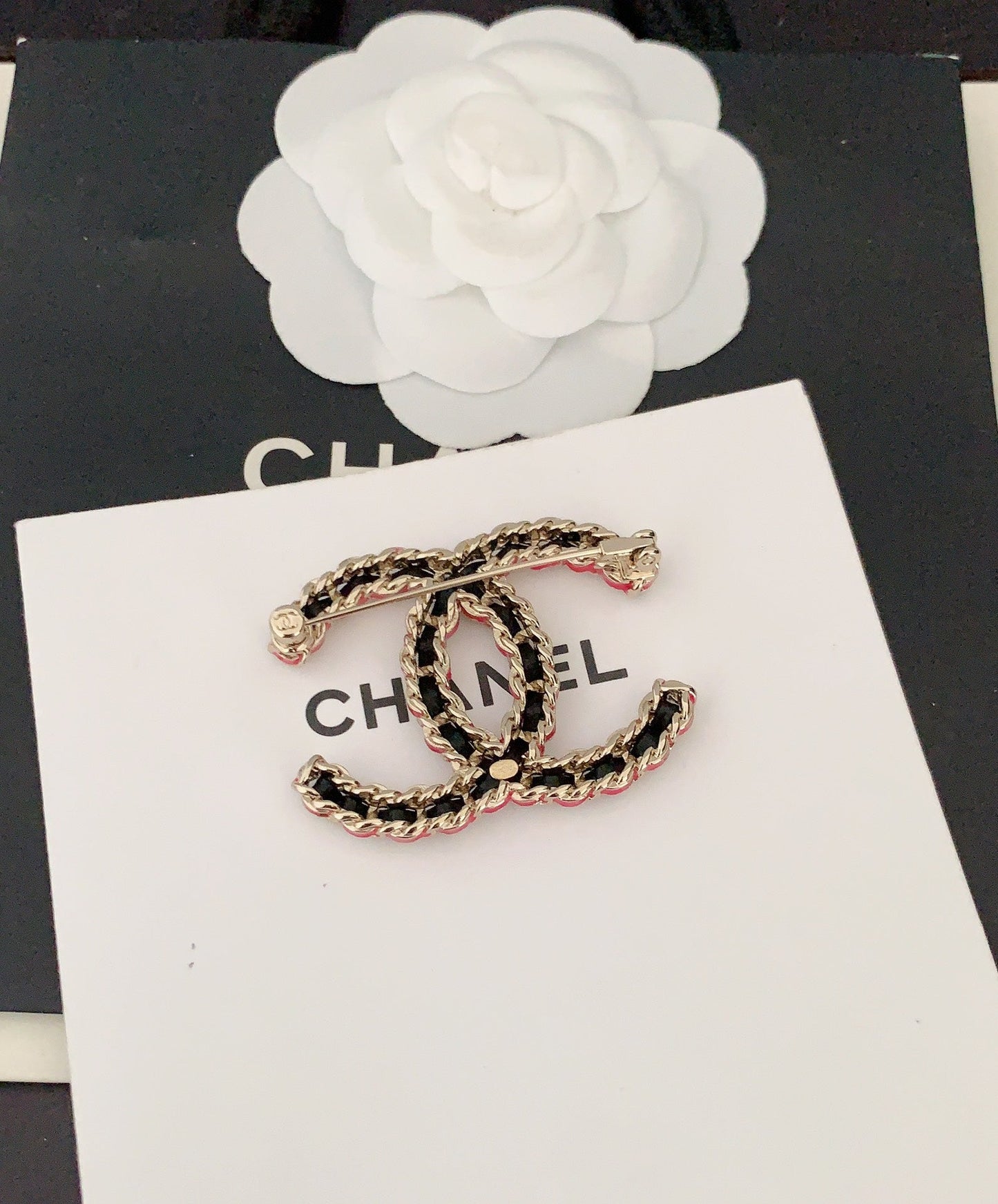 18K Chanel Leather Pink Brooch