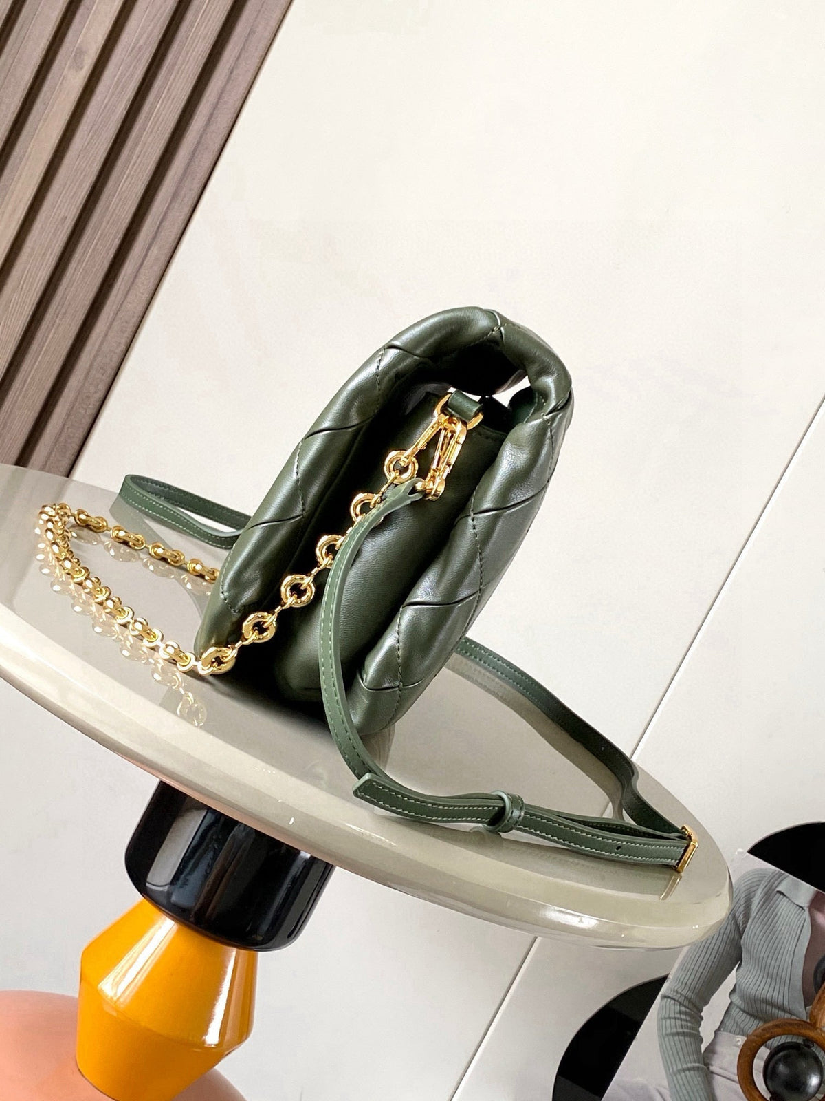 LOEWE 25S PUFFER GOYA BAG 23 IN DARK OLIVE GREEN NAPPA LAMBSKIN