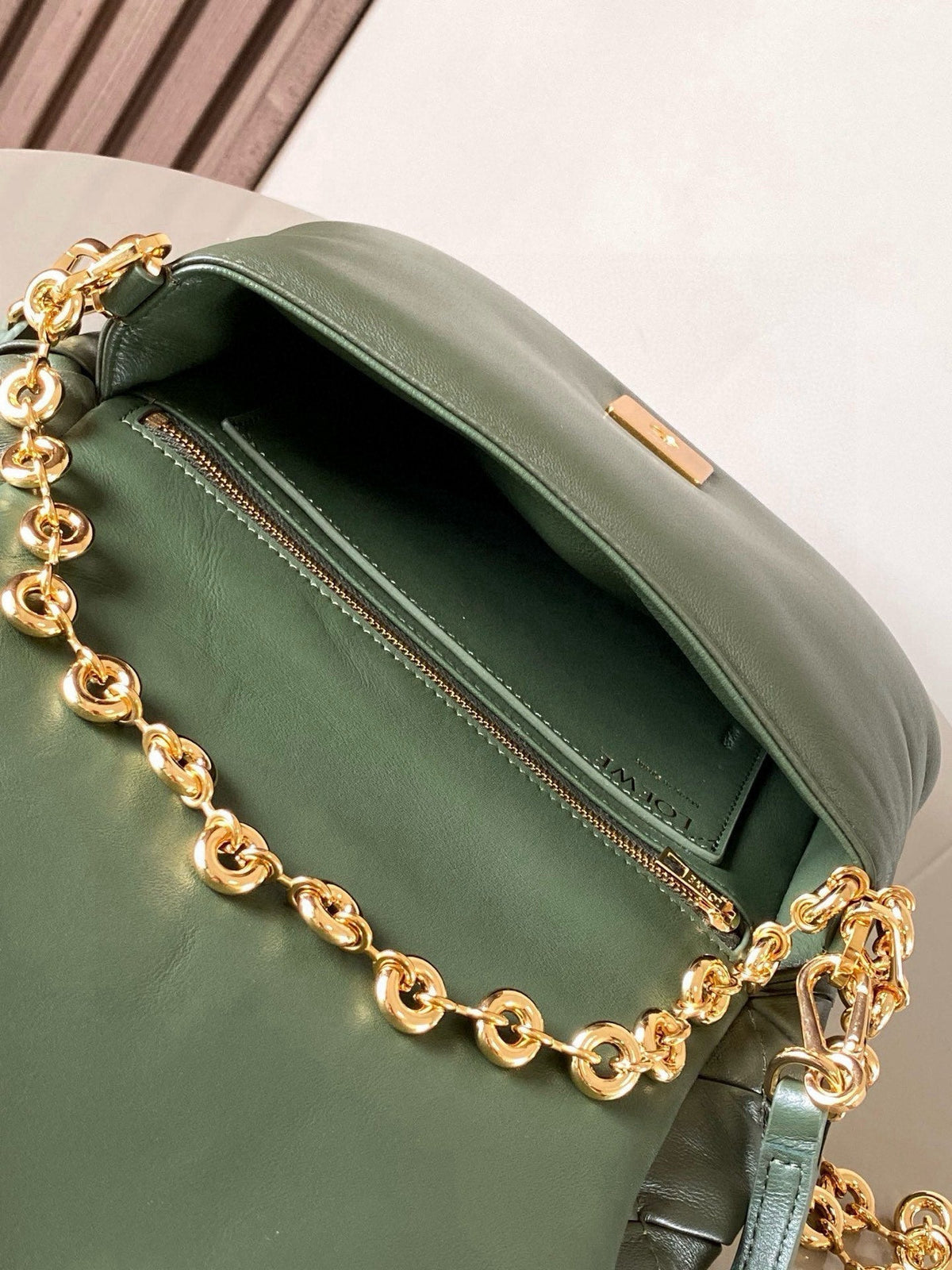 LOEWE 25S PUFFER GOYA BAG 23 IN DARK OLIVE GREEN NAPPA LAMBSKIN