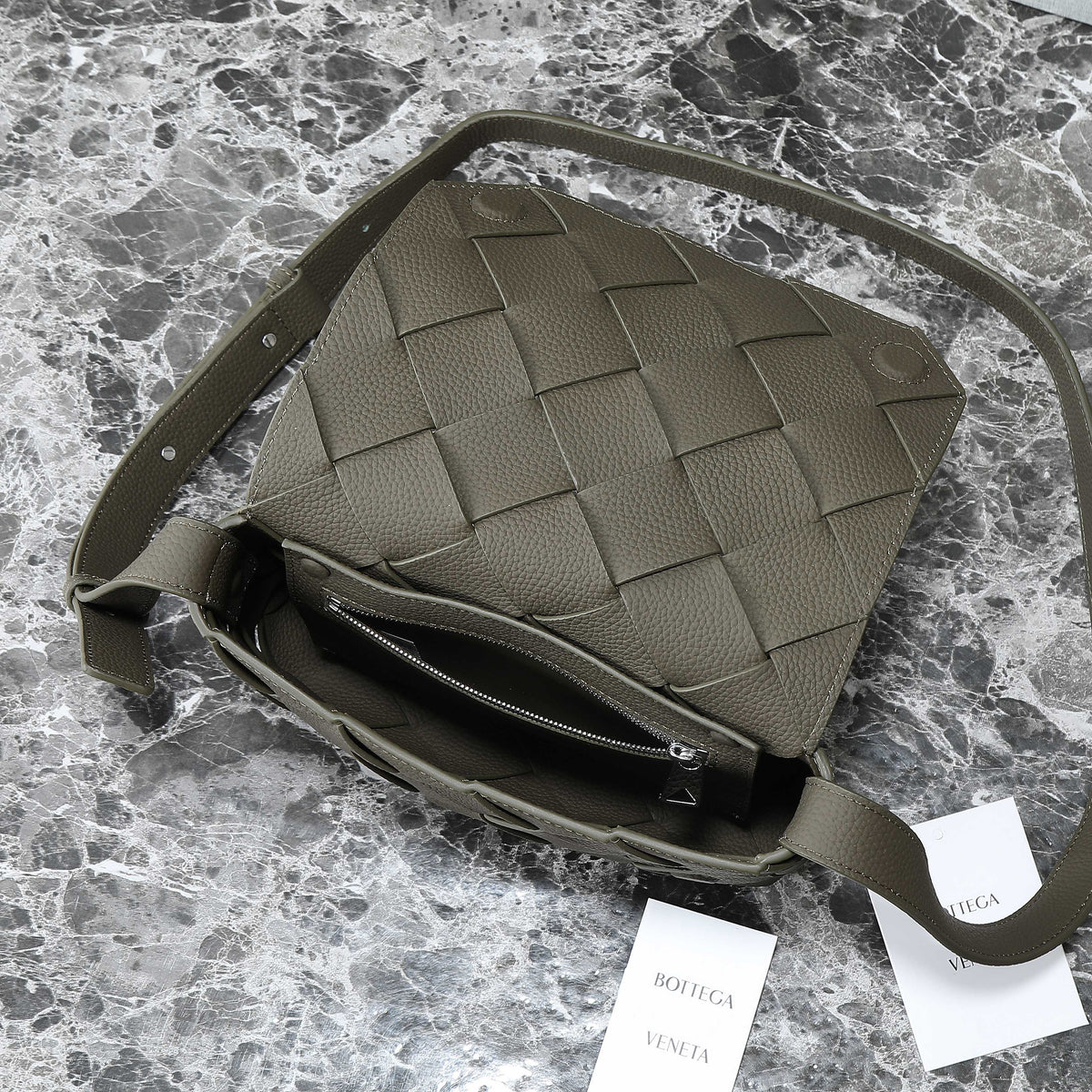 BOTTEGA VENETA 25S DIAGO 22 IN DARK OLIVE CALFSKIN SILVER HARDWARE