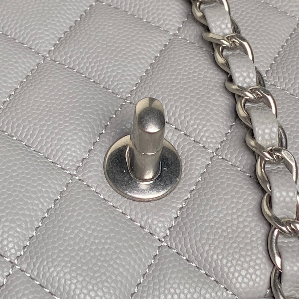 CHANEL 25S FLAP BAG 19 IN CHARCOAL GRAY CALFSKIN SILVER HARDWARE