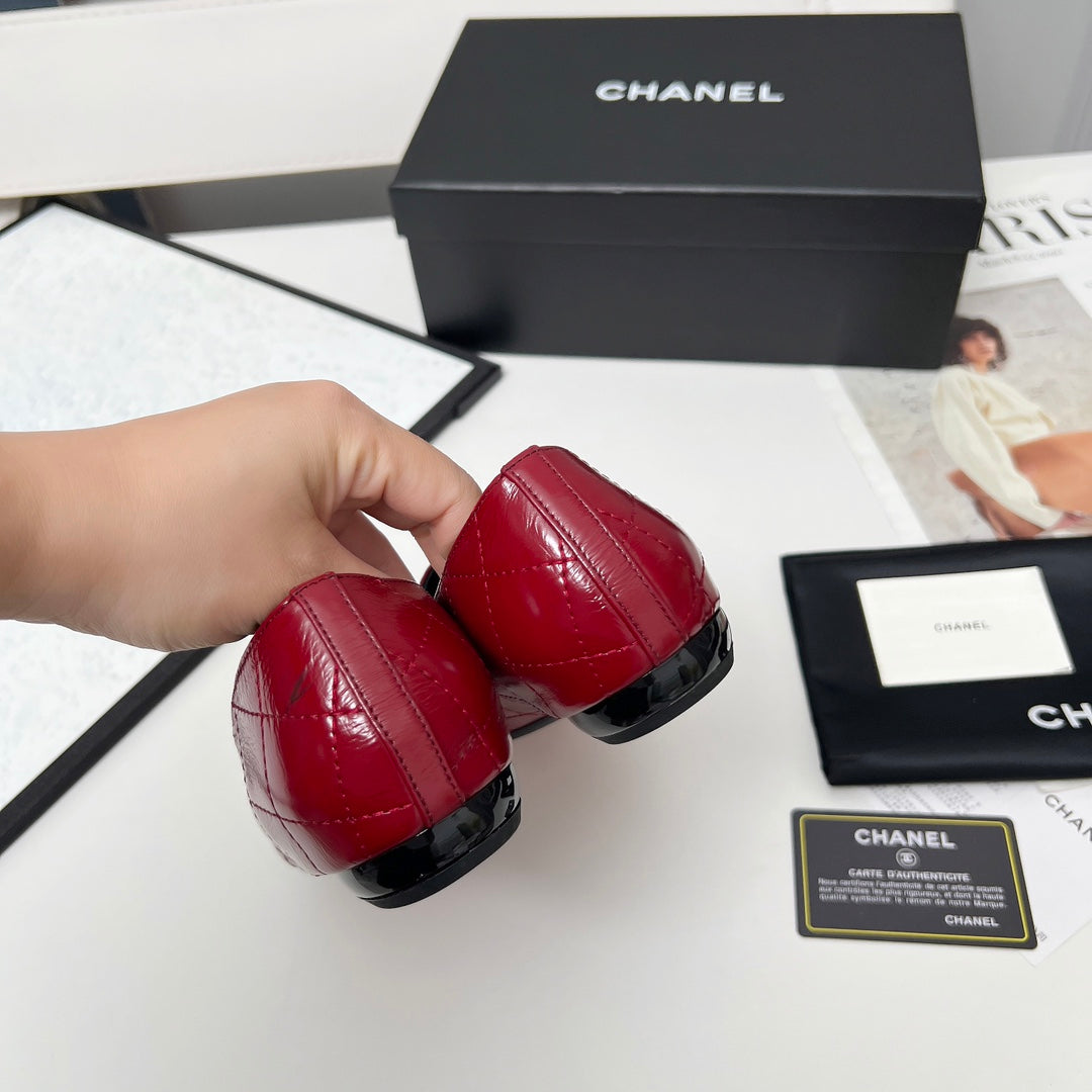 CHANEL 25S DANCE SHOES WITH PRINTED LOGO IN BURGUNDY CALFSKIN