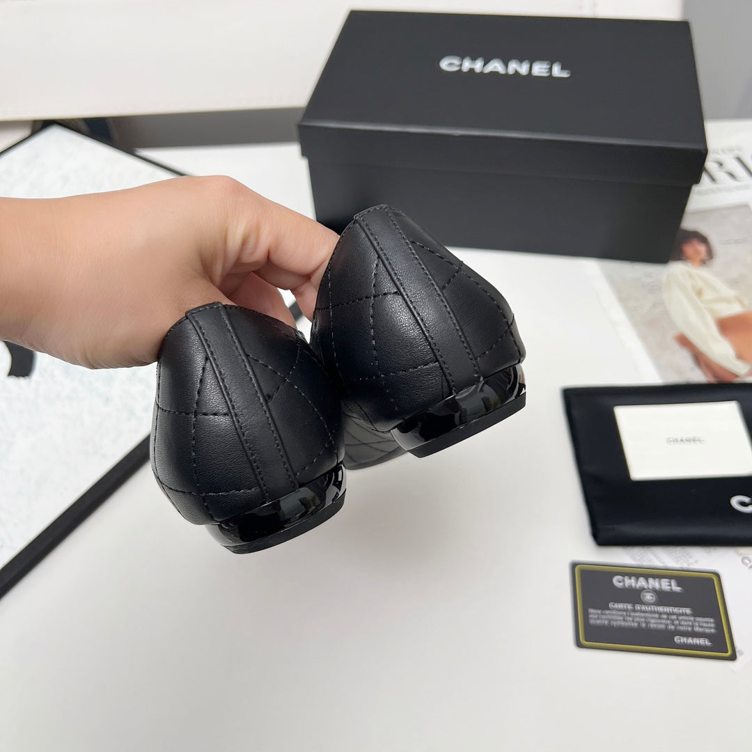 CHANEL 25S DANCE SHOES WITH PRINTED LOGO IN BLACK CALFSKIN
