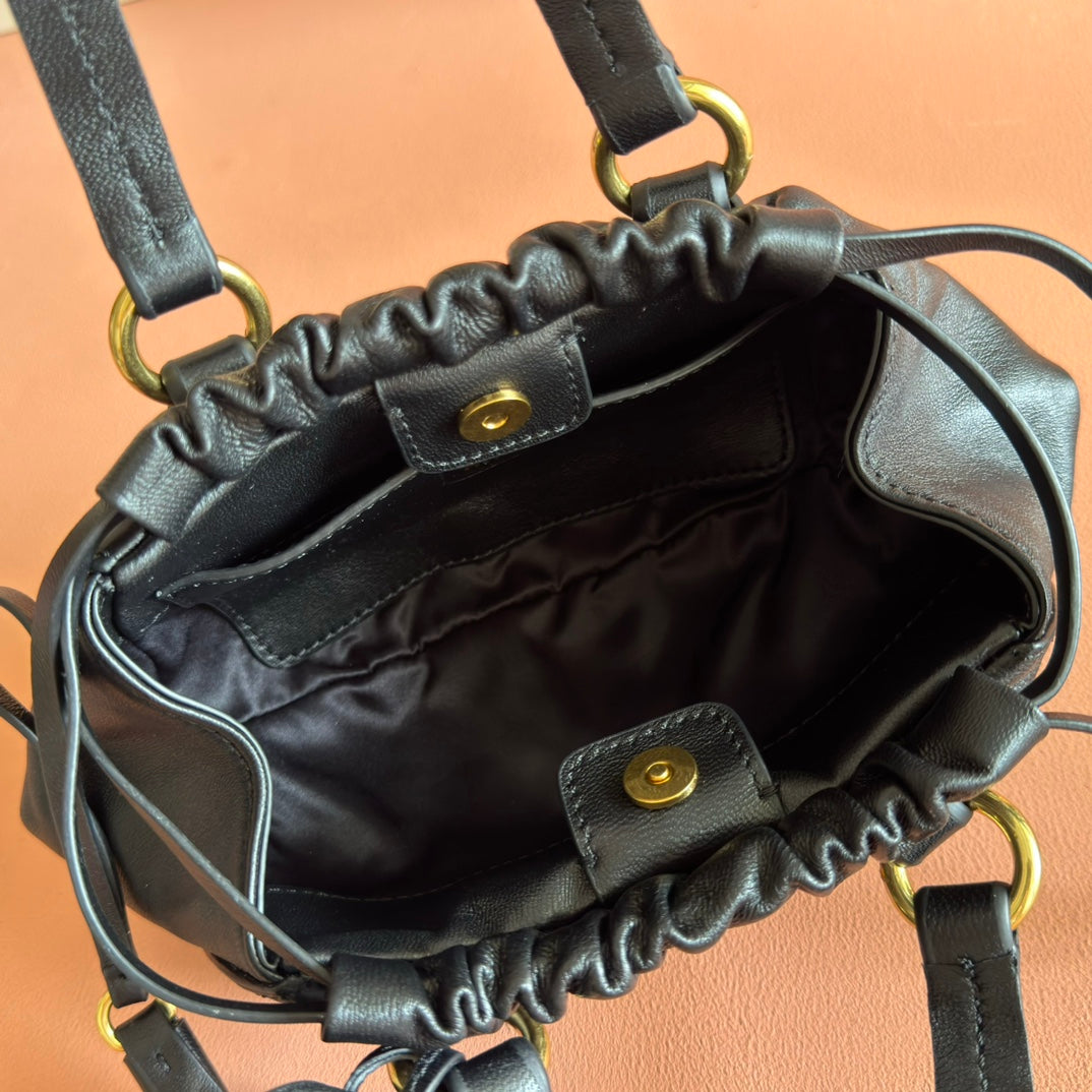 MIUMIU 26S JOIE HAND BAG 22 IN BLACK SHINY LAMBSKIN GOLD HARDWARE
