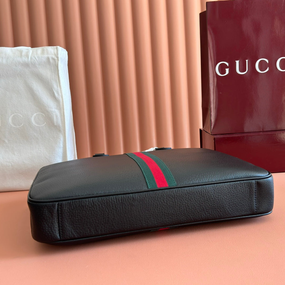 GUCCI 25S OPHIDIA LARGE DOCUMENT CASE 40 CM IN BLACK CALFSKIN