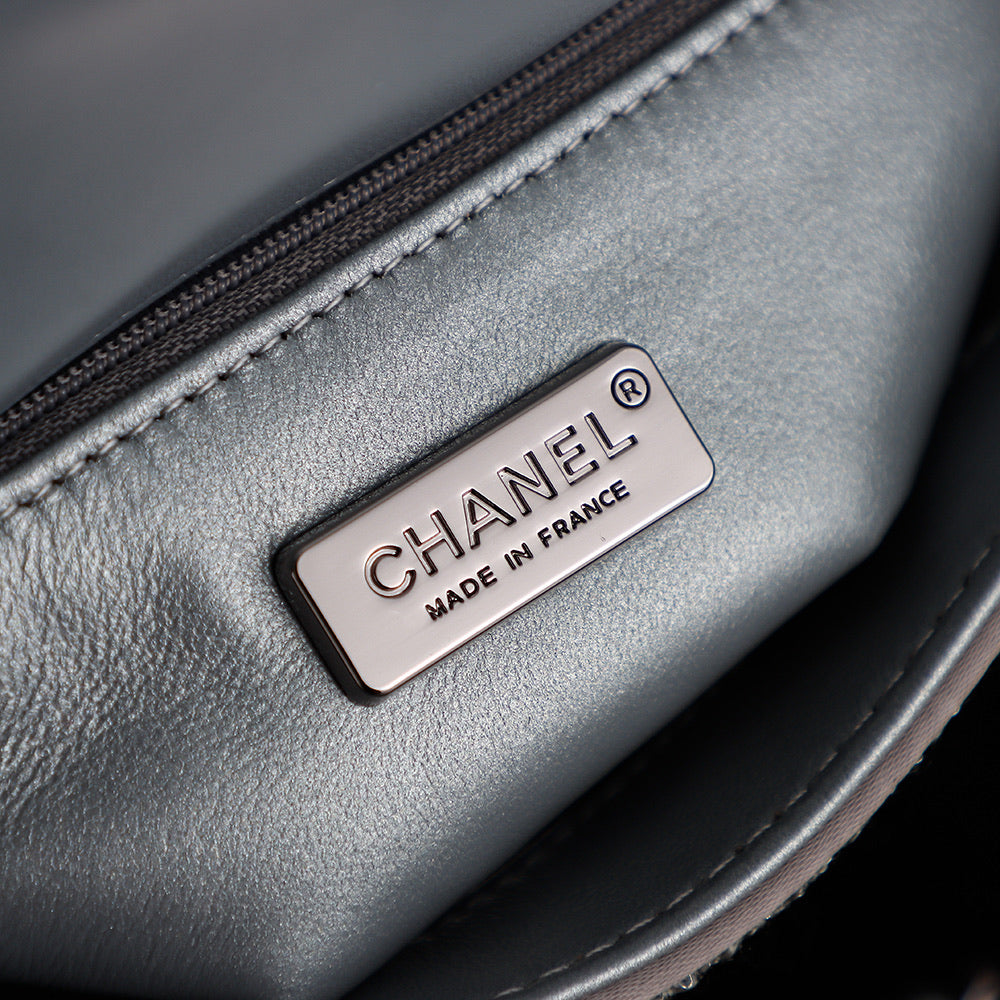 CHANEL 25S FLAP BAG 21 CM IN DARK GREY SEQUINED TWEED