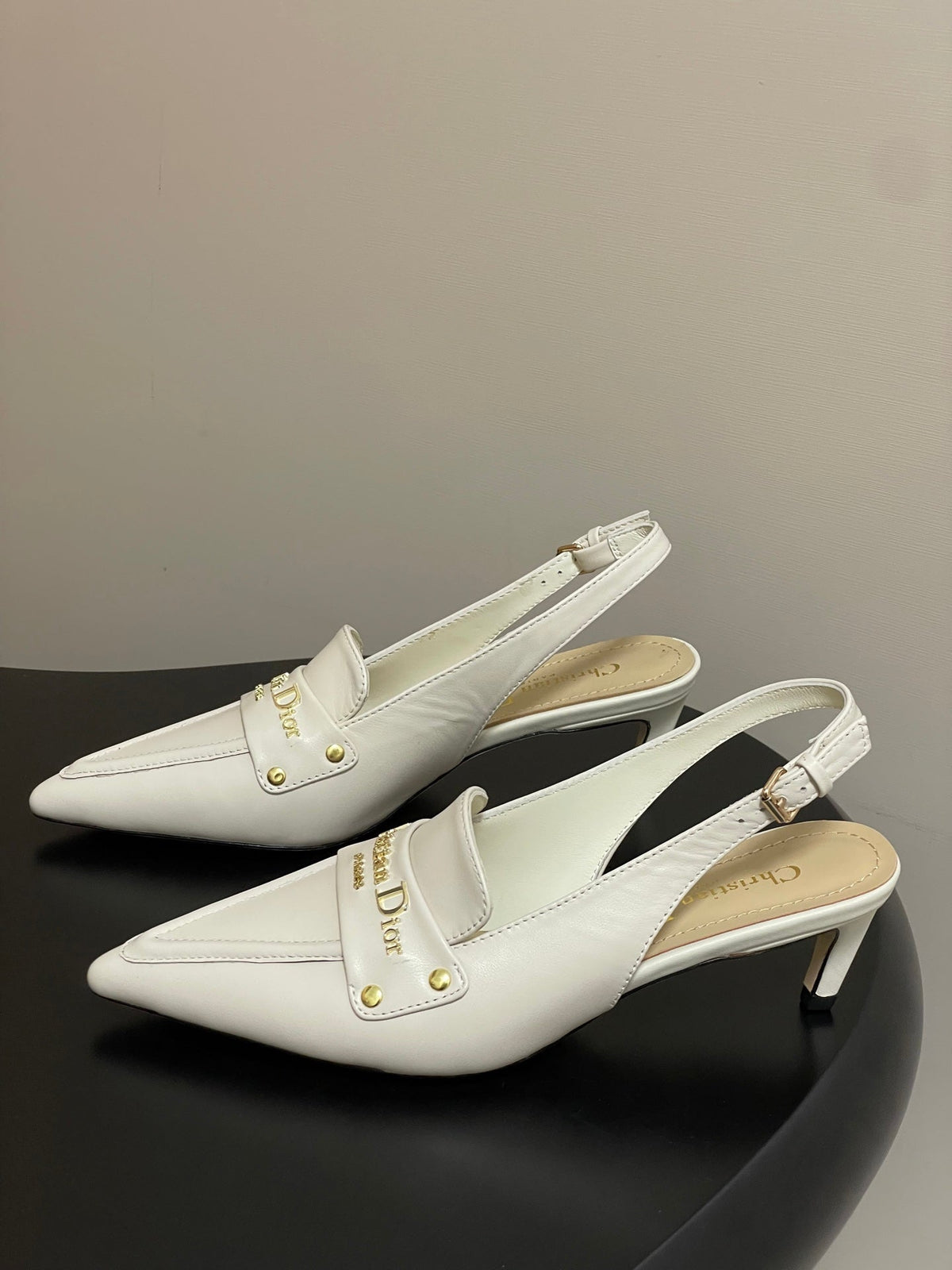 DIOR 25S BOY SLINGBACK HIGH HEELS 50 MM IN WHITE LAMBSKIN