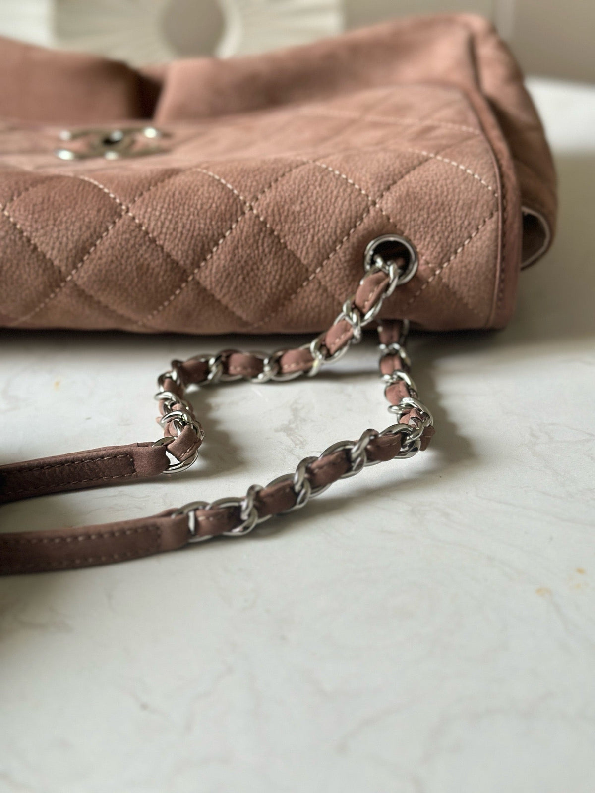 CHANEL 25S FLAP BAG 34 IN BROWN SUEDE