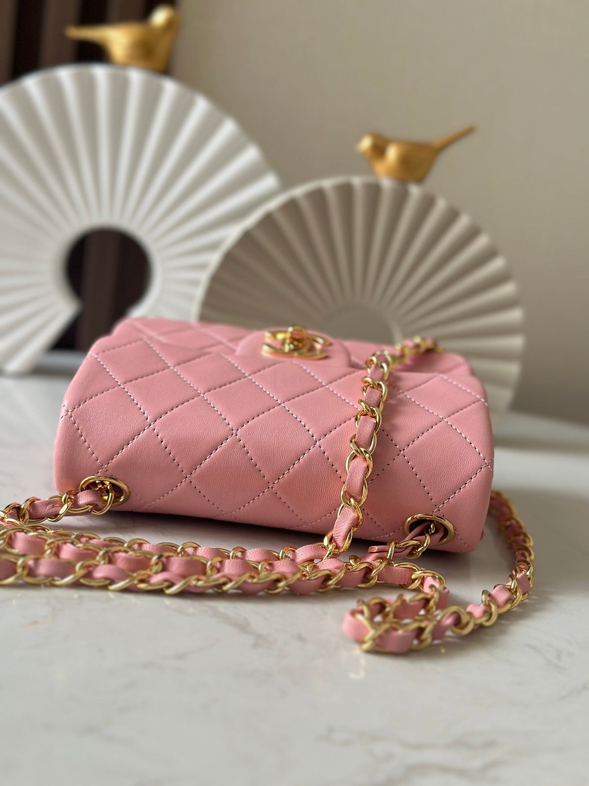 CHANEL 25S MINI FLAP BAG 18 IN PINK LAMBSKIN WITH GOLD HARDWARE