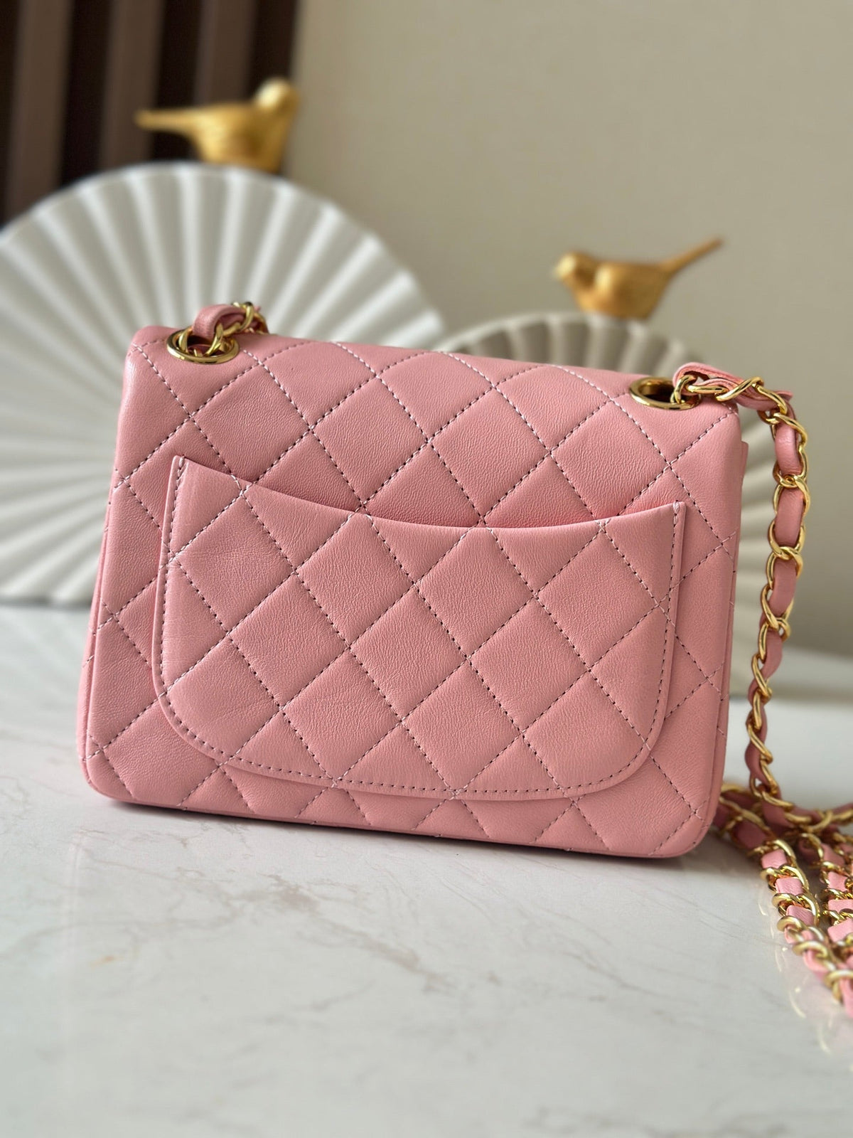 CHANEL 25S MINI FLAP BAG 18 IN PINK LAMBSKIN WITH GOLD HARDWARE
