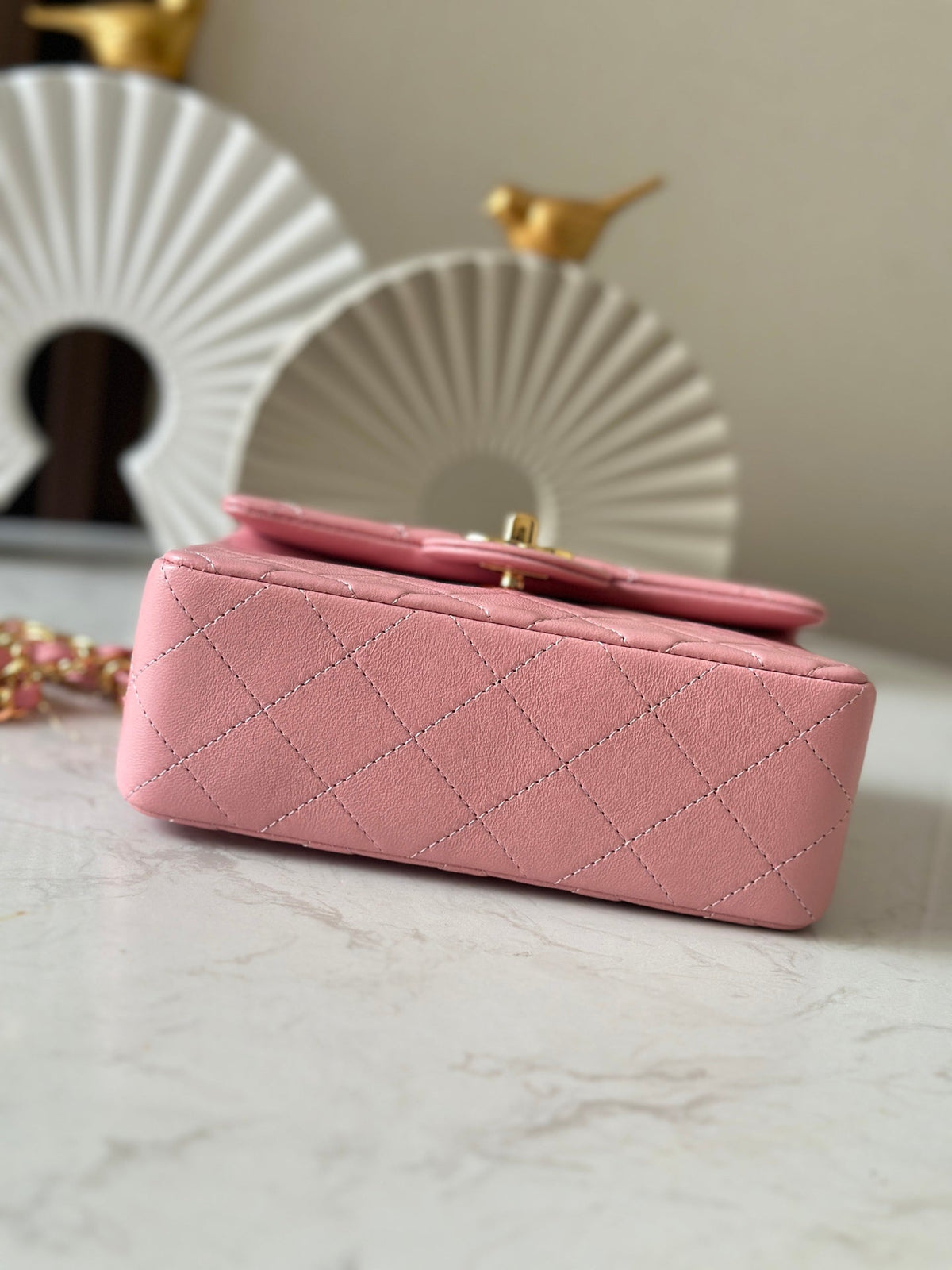 CHANEL 25S MINI FLAP BAG 18 IN PINK LAMBSKIN WITH GOLD HARDWARE