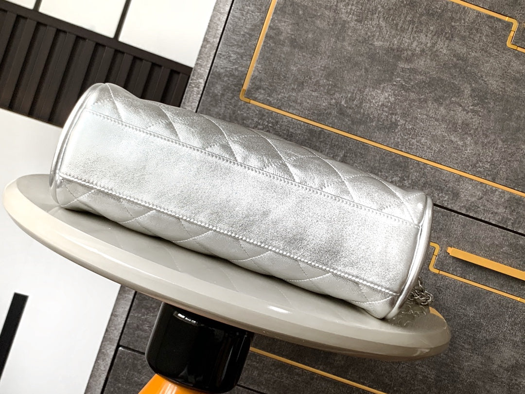 CHANEL 25S HOBO BAG 30 CM IN SILVER LAMBSKIN