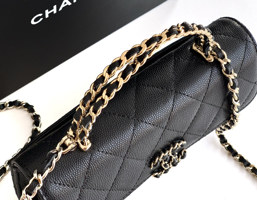 CHANEL 25S KELLY BAG 18 IN BLACK CAVIAR LEATHER WITH GOLD HARDWARE