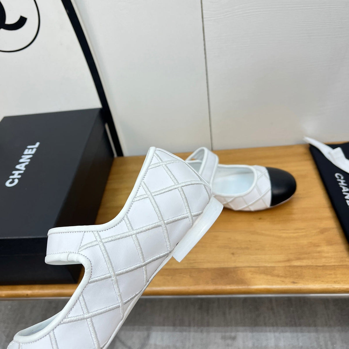 CHANEL 25S QUILTED MARY JANES BLACK AND WHITE IN CALFSKIN
