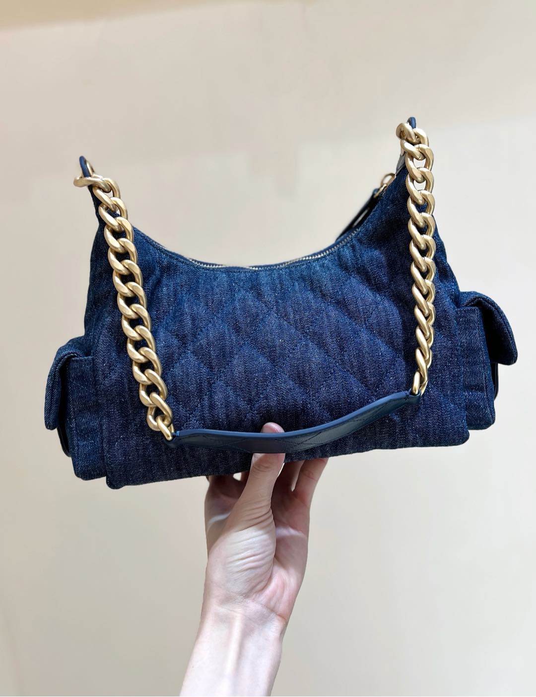 CHANEL 25S LARGE HOBO BAG 35 IN DARK BLUE DENIM GOLD HARDWARE