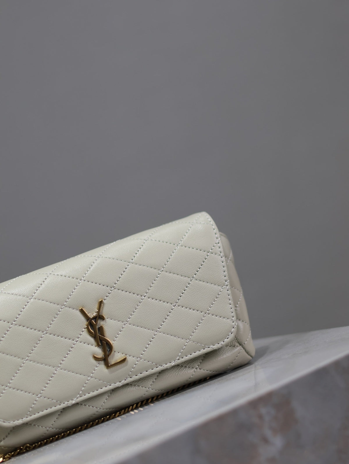 YSL 25S SAINT LAURENT GABY 19 IN BLANC VINTAGE QUILTED CALFSKIN GOLD HARDWRE