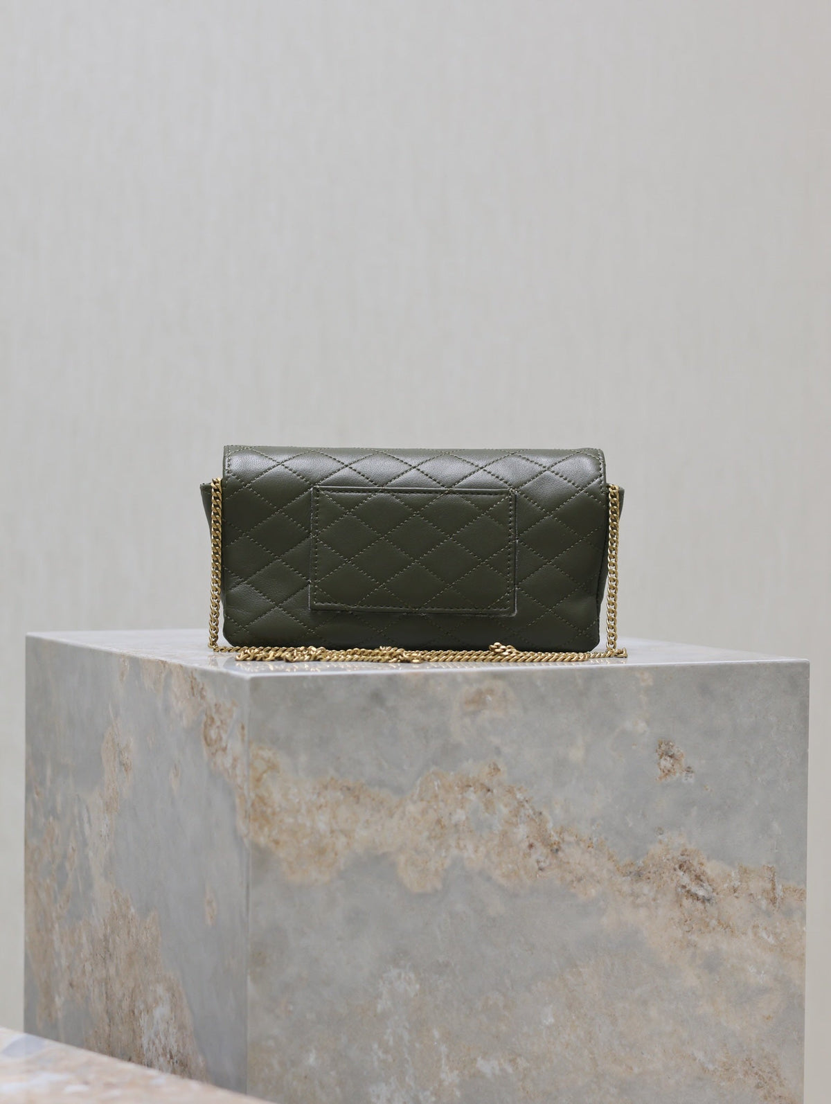 YSL 25S SAINT LAURENT GABY 19 IN DARK OLIVE QUILTED CALFSKIN GOLD HARDWARE