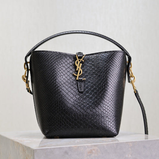 YSL 25S LE 37 20 IN BLACK SNAKE EMBOSSED CALFSKIN GOLD HARDWRE