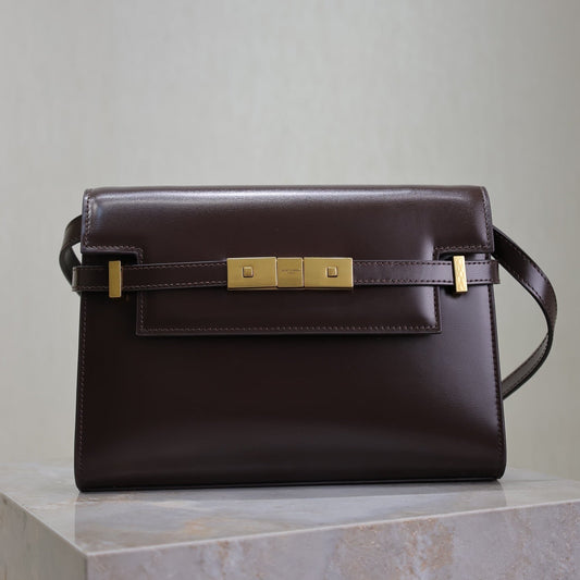 YSL 25S MANHATTAN SMALL 24 IN ROUGE CABERNET CALFSKIN GOLD HARDWRE