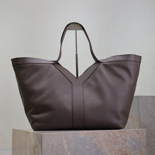 YSL 25S Y TOTE 50 IN PURPLE BROWN CALFSKIN GOLD HARDWRE
