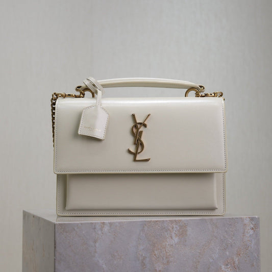 YSL 25S SUNSET MM 25 IN IVORY CALFSKIN GOLD HARDWARE