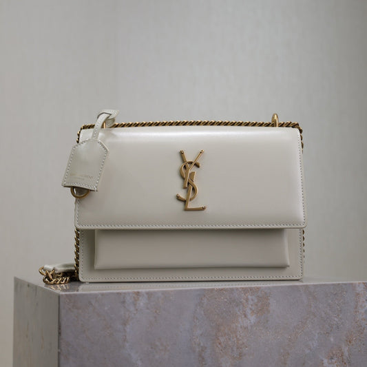 YSL 25S SUNSET BAG 22 IN IVORY CALFSKIN GOLD HARDWRE