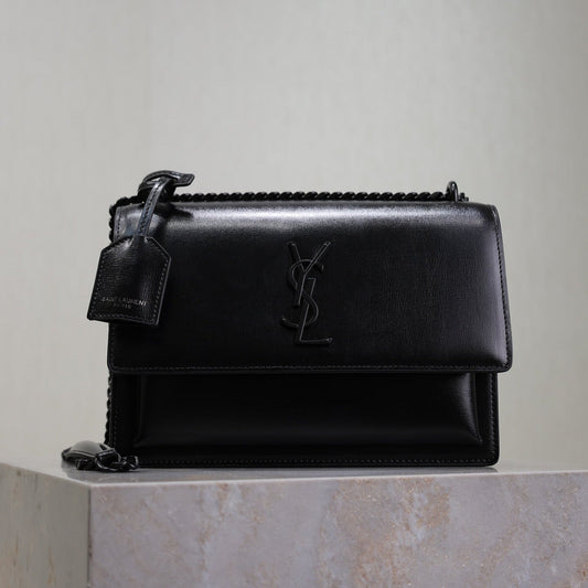 YSL 25S SUNSET BAG 22 IN BLACK CALFSKIN BLACK HARDWRE