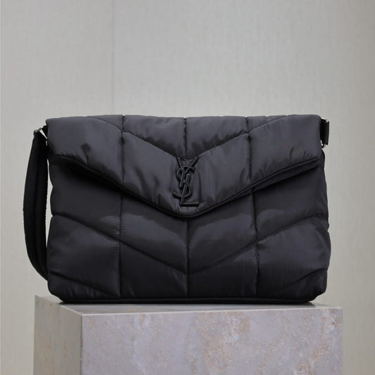 YSL 25S LOULOU PUFFER BAG 34 IN BLACK NYLON BLACK HARDWRE